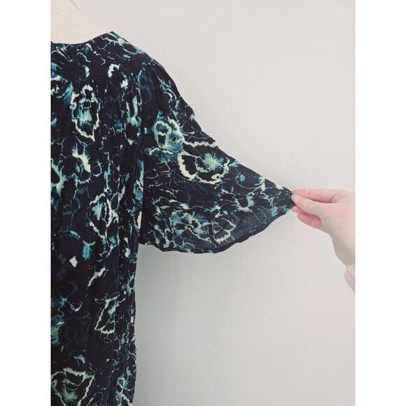 Go Softly Patio Blue Floral Henley Midi Lounge Mumu Relaxed Flowy Dress S - Picture 7 of 8